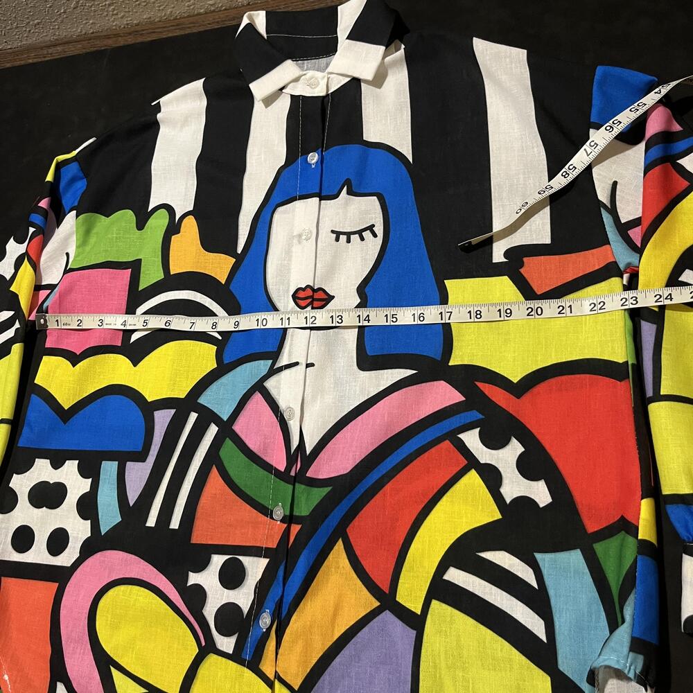 Picasso Pop Art Shirt Disco Mona Lisa Multicolor Tunic Vintage 1970s Made Italy - Picture 3 of 10